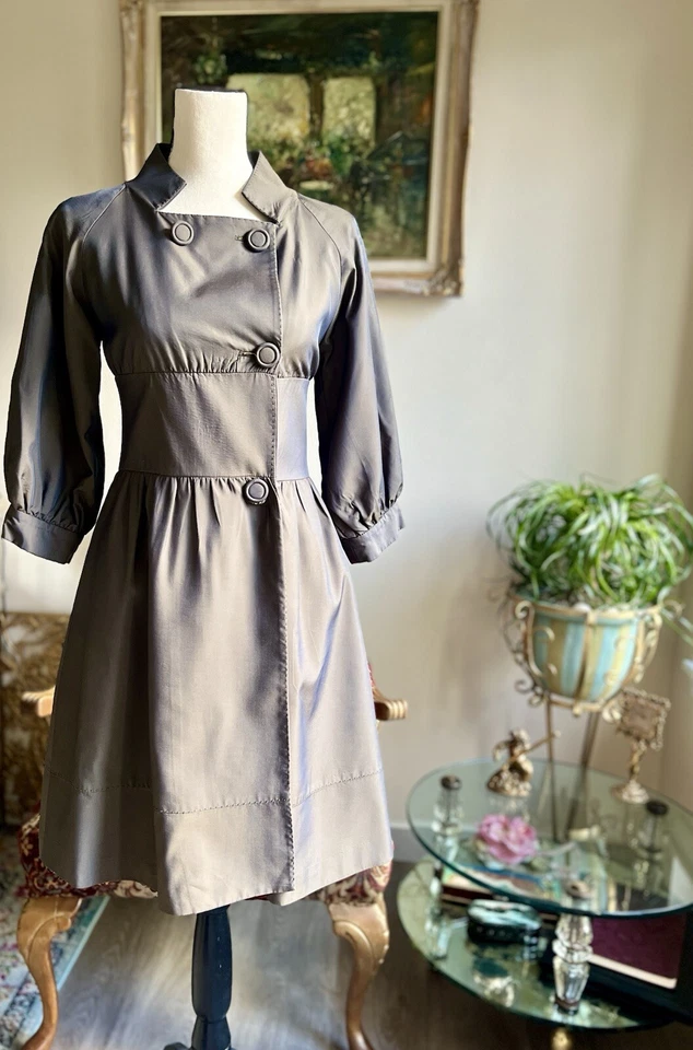 ESCADA Fit & Flare Jacket Trench Coat Long Lined Duster Olive Green , EU 34 , XS - Image 3 of 4