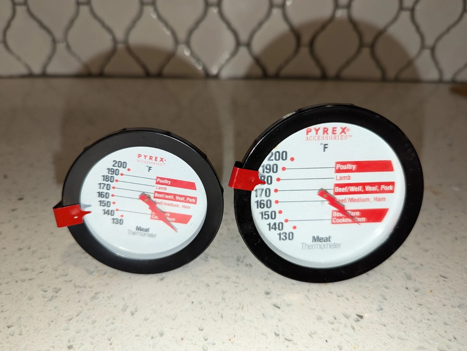 Pair Of Vintage Pyrex Accessories Meat Thermometers
