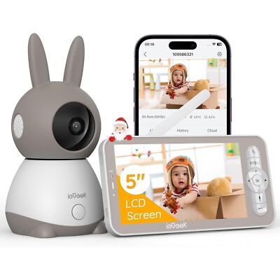 ieGeek Babyphone mit Kamera Top Qualität 2K/3MP, 5 Zoll WLAN Video babyfone PTZ