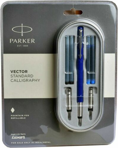 Parker Vector Standard Calligraphy Fountain Pen Blue Body Refillable