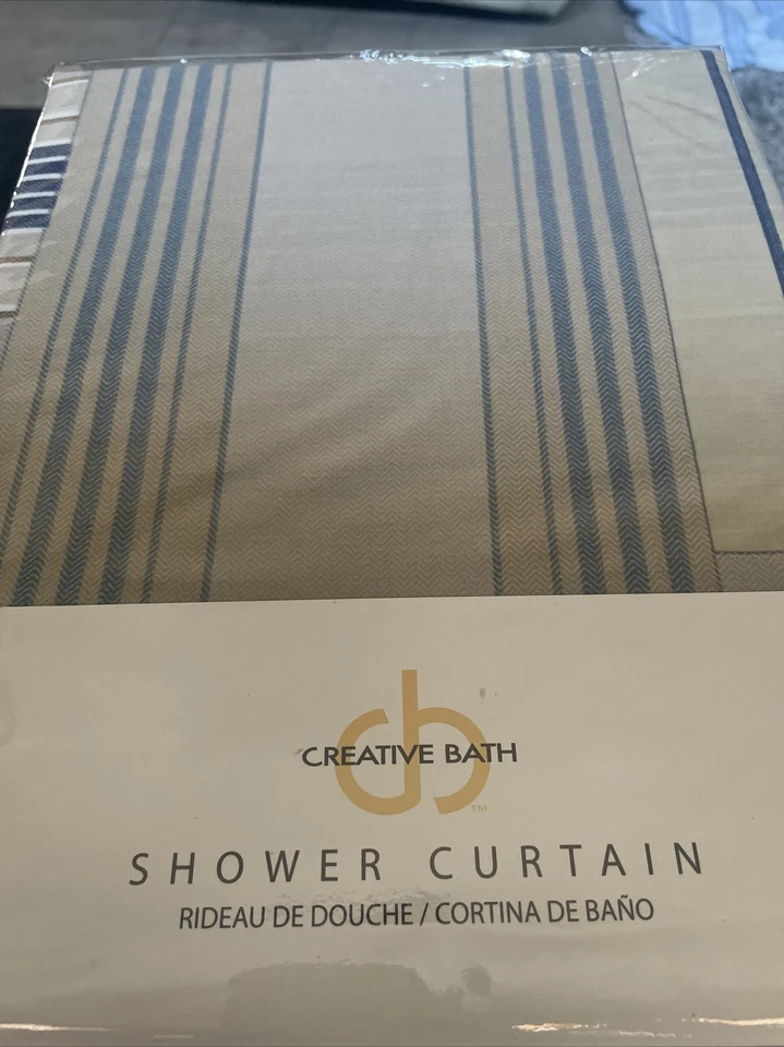 全新创意浴帘条纹浴帘,70x72。 棕褐色/蓝色 — 第 2/2 张图片