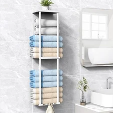 Towel Rack for Bathroom, Wall Mounted Bath Holder Storage White 
