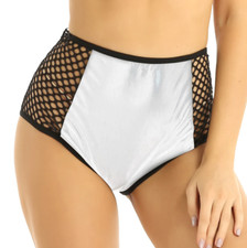 Metallic High Waist Side Mesh Fishnet Booty Pole Dancer Shorts PU Leather Rave