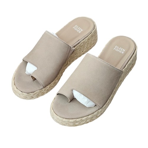 Eileen Fisher Tarry Toe Loop Espadrille Wedge Sandal Bone Tumbled Nubuck Size 8 - Picture 7 of 10