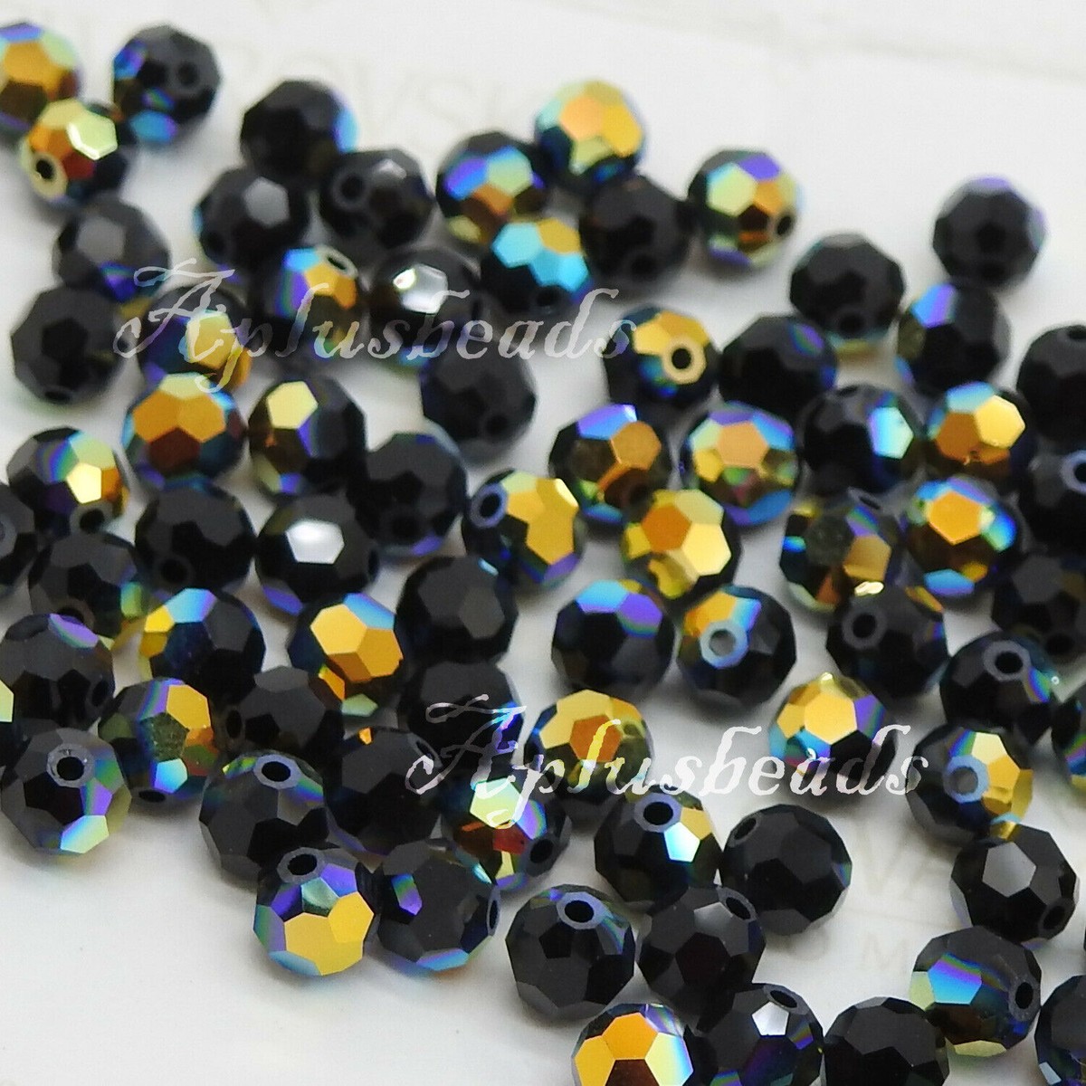 SWAROVSKI CRYSTAL Beads #5000 Faceted 4mm Jet Black AB pick quantity