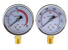 Low and High Pressure Gauges for Acetylene Regulator - 2.5 inches 1/4"NPT (PAIR)