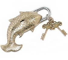 Retro Antyk Mosiężny zamek do drzwi rybnych Lockpad + Klucz Sekretna funkcja