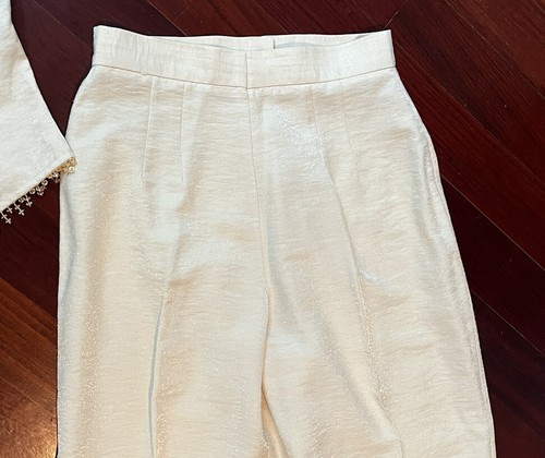 Joseph Ribkoff 3 Pc Set Ivory Gold Pants Sleeveless Top Beads Sequin Jacket Sz 8 - Picture 4 of 13