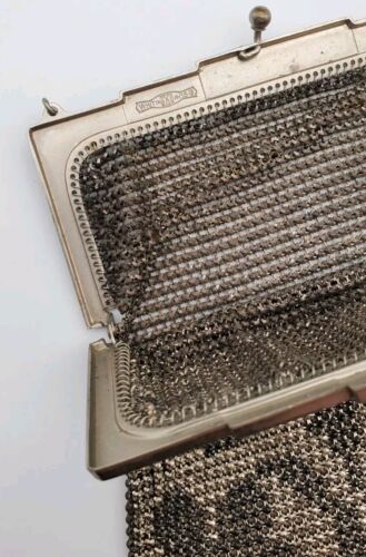 Vintage Art Deco Whiting Davis Mesh Purse Black Enameled - Picture 3 of 15