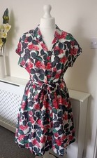 Boden Seatown Retro Floral Belted Fit And Flare Pocket Shirt Dress Size 14R
