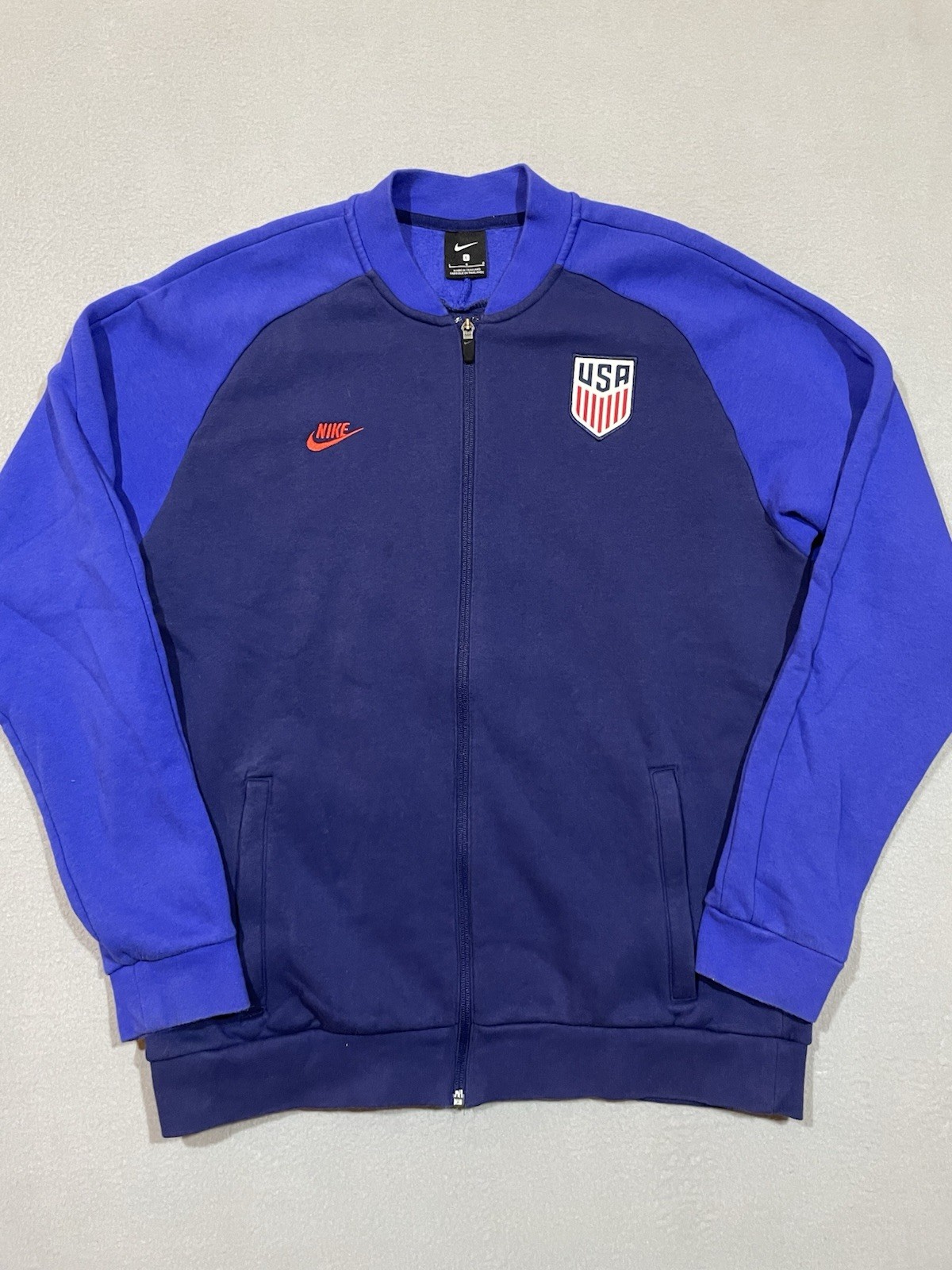 USA Soccer Jacket Mens Large Blue Red Full Zip Fleece Long Sleeve Nike