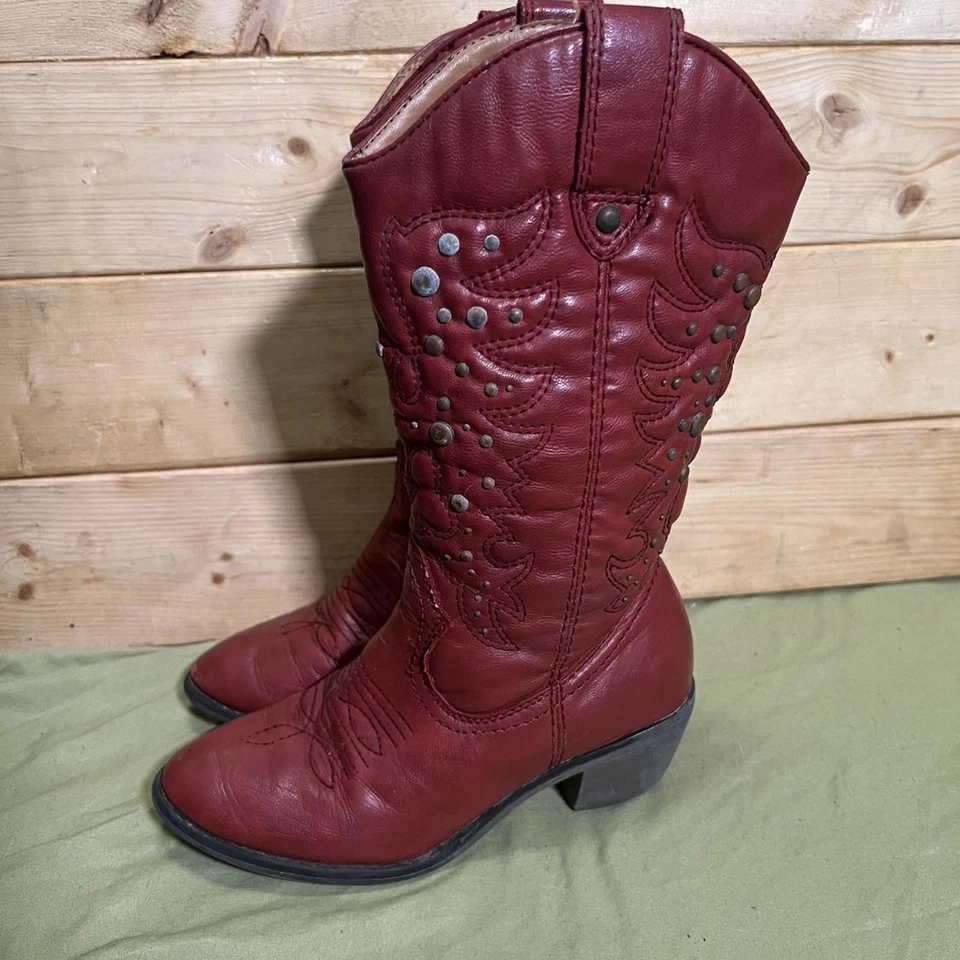 Botas de Vaquero Xappeal Tay Rojo Imitación Cuero Tachonado Para Mujer Talla 1 EU 32 Envejecidas Foto 4 de 4