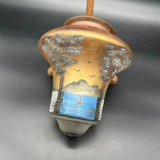 Vtg Art Glass Lamp Shade Light Fixture Stretch Hand Painted Hanging Landscape