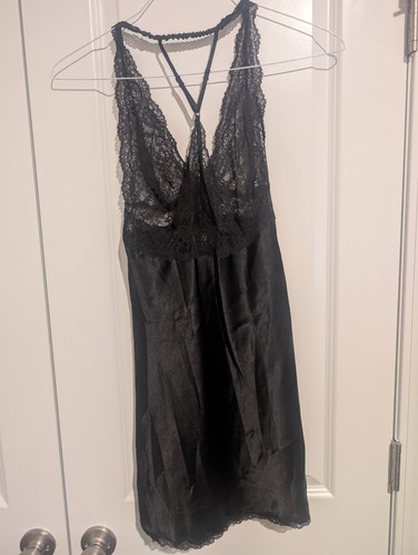Victorias Secret Chemise Lingerie Satin & Lace Strappy Racerback Small Black - Picture 4 of 6
