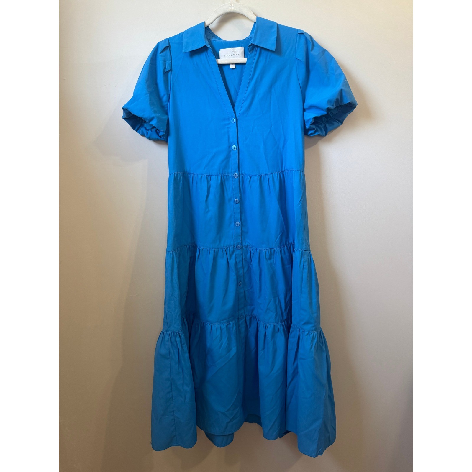 BROCHU WALKER TIERED BUTTON DOWN MIDI DRESS TEAL MEDIUM image 2