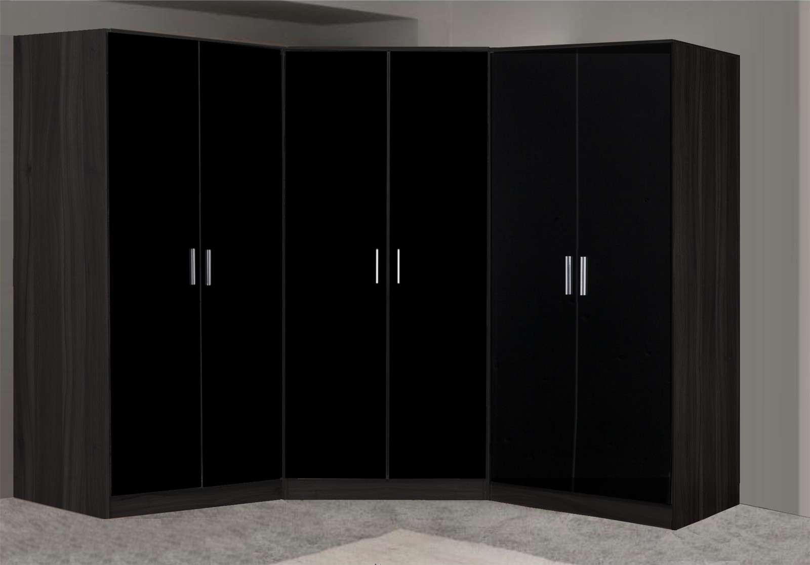 REFLECT Wardrobe Bundle: 2 Door Corner & 2x 2 Door Plain - Black/Black