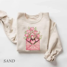 Pink Valentine Heart Graphic Sweatshirt, Cozy Relaxed Fit Pullover