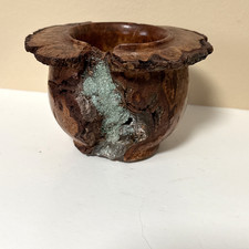 Cherry Burl Live Edge Art Bowl Hand Carved Wood Decorative 3.25  h x 5  w