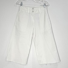NILI LOTAN Wide Leg Cropped Pants 00 Ivory High Waist Raw Hem