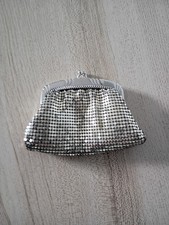 Vintage Whiting  Davis Silver 4in Mesh Change Coin Clutch Purse Art Deco 1940  s