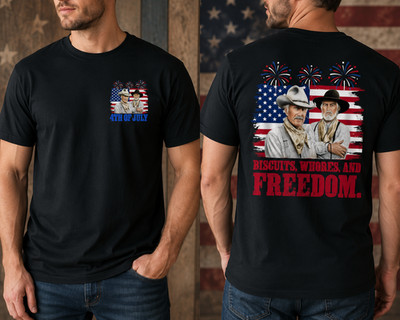 Western Cowboy Biscuits Freedom Fourth of July 2 Side T-Shirt