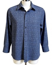 Alfani Men's Regular Fit Long Sleeve Button Down Blue Pattern LG 16-16 1/2 32-33