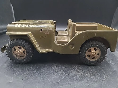 Vintage Tonka Toy 1960s Pressed Steel Green Army JEEP Military. MG