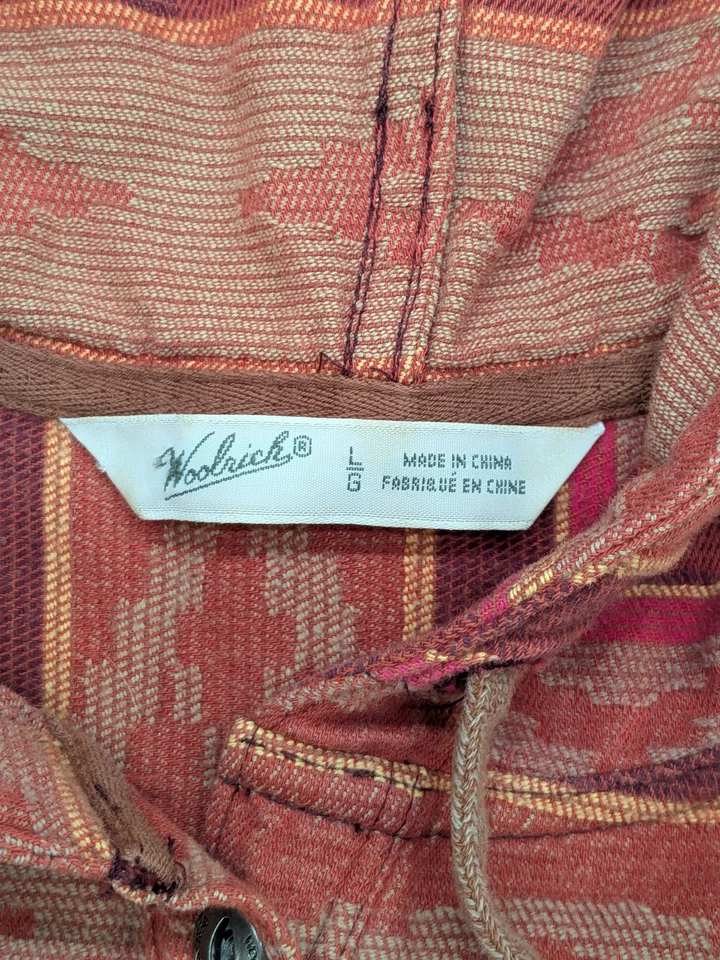 Pullover Woolrich Henley Mujer Grande Rojo Azteca Suroeste Rayas Algodón Azteca Foto 4 de 4