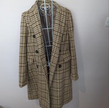 Nasty Gal Longline Check Coat Size M  Tan