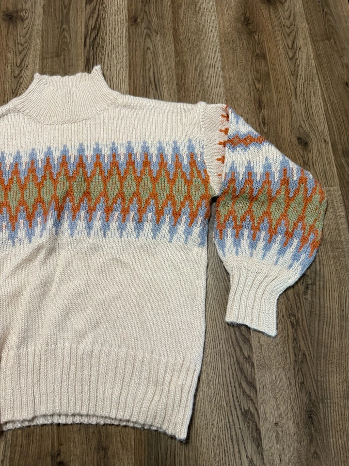 Lush Sweater, Womens Size Medium,  White Blue Orange Green, Turtleneck, Pullover - Image 4 of 4