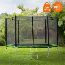 Trampoline de jardin avec filet de sécurité et échelle set complet vert Ø 305 cm