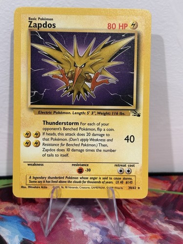 Pokémon TCG Zapdos Fossil Card 30/62 Regular Rare, LP Condition