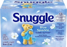 Snuggle Fabric Softener Dryer Sheets, Blue Sparkle, 230 230 Count (Pack of 1) 