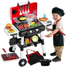 Kids Kitchen Toy Barbecue Grill Playset Cooking Interactive Toys with Smoke Soun