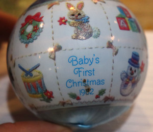 Vintage 1982 Hallmark Baby’s First Christmas Boy Satin Ball Ornament No Box