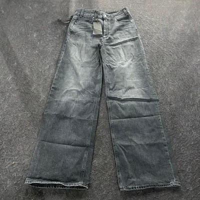 PAIGE Sasha 32 Wide-Leg Jeans Women's Size 27 Viper Black Distressed