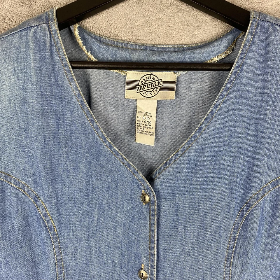 Vestido Denim Republic Para Mujer 9/10 Denim Botón Delantero Maxi Cuello en V Con Cordones Espalda Foto 3 de 4