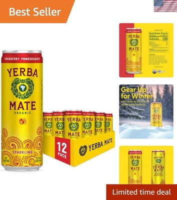 Delicious Cranberry Pomegranate Sparkling Yerba Mate - Smooth Energy, 12 Pack
