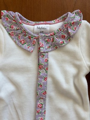Baby Boden EUC/NWOT? Lavender Floral Trimmed Ivory Velour Footie-0-3Mos