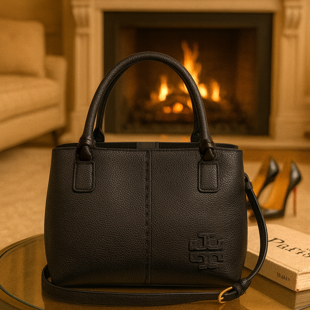 NEW Tory Burch Mcgraw Black Pebbled Leather Satchel/Shoulder Bag