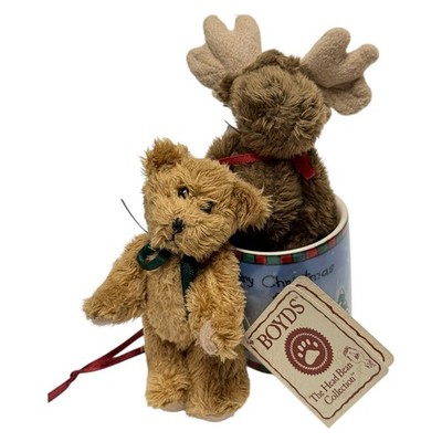 Boyds Bears Mini and Moe Moose Bear in Ceramic Cup Ornament QVC Exclusive 2004