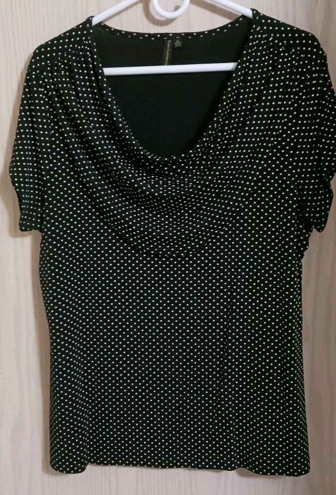 Susan Lawrence Black White  Polka Dot XL Short Sleeve Blouse
