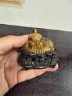 Heavy Antique/ Vtg. Chinese Gilt Bronze Beast w/ Detailed Wood Base — photo 7