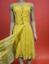 No 21 Yellow Silk Rufled Pleated Lined High-low Size 40/US 4-6 Dress #C4
