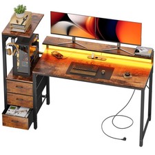 Stół komputerowy z szufladami, biurko do gier 152×50cm z oświetleniem LED