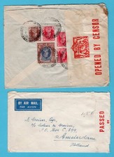 INDIA 2 censored air covers 1940 Madras, Bombay to Netherlands