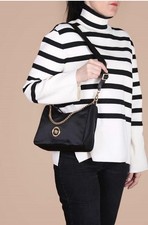 VERSACE Medusa Nylon Tribute Chain Crossbody Shoulder Bag Black