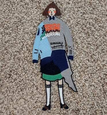 LARGE 11'' Tall Girl Woman Gray Blue Knit Sweater Dress Embroidered SEW On Patch