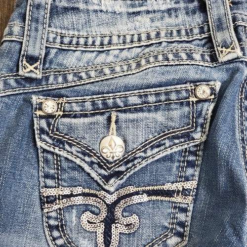 Rock Revival Gwen Easy Boot Jeans Size 26 30x33 Bootcut Jeweled Flap Pockets - Picture 15 of 19