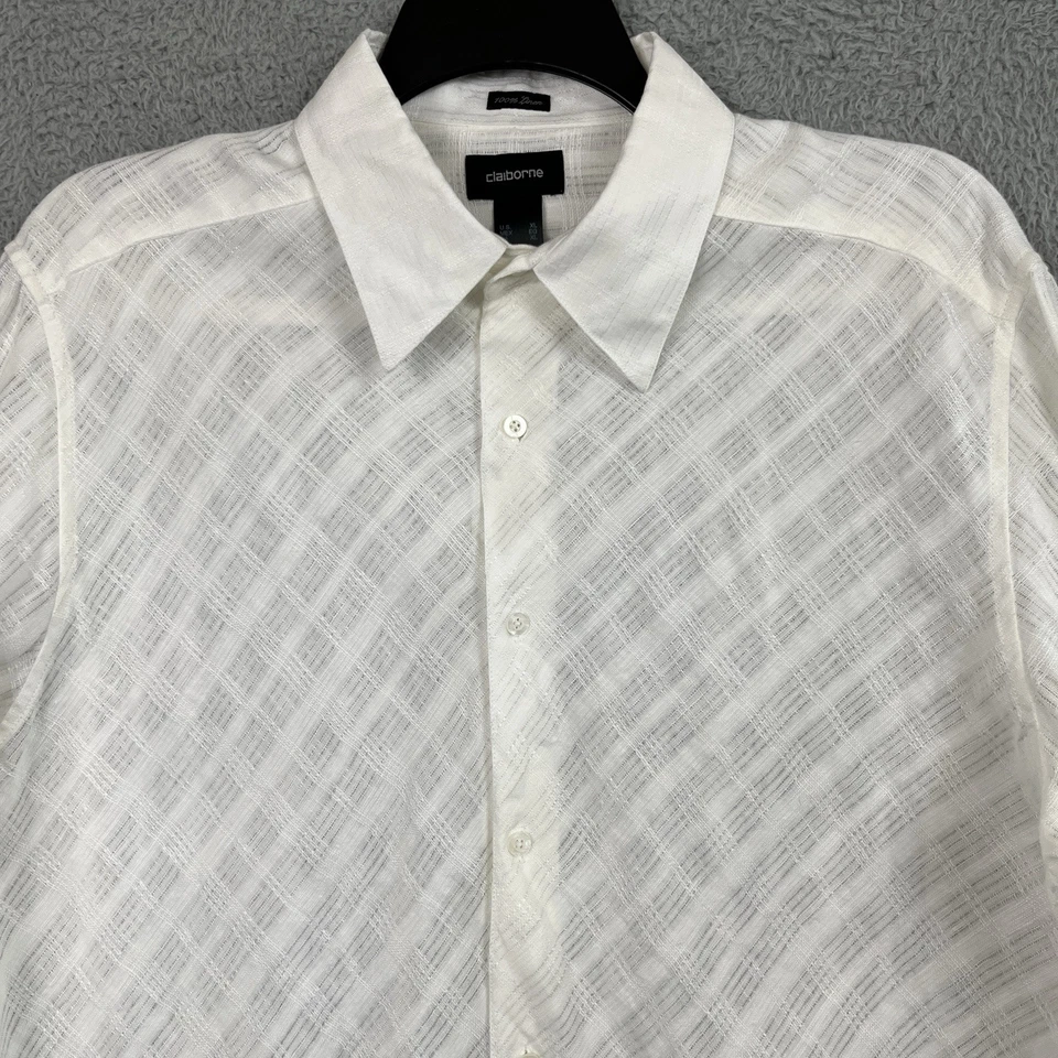 Linen Shirt Mens XL Relaxed Fit White/Off White Woven Pattern Cruise Vacation - Image 3 of 4